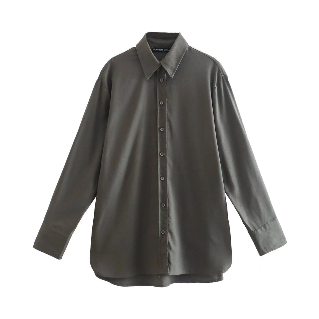 Damen Oversize-Hemdbluse mit verlängertem Rückenteil, kastigem Schnitt und durchgehender Knopfleiste Nord Taschen