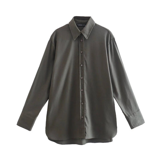 Damen Oversize-Hemdbluse mit verlängertem Rückenteil, kastigem Schnitt und durchgehender Knopfleiste Nord Taschen