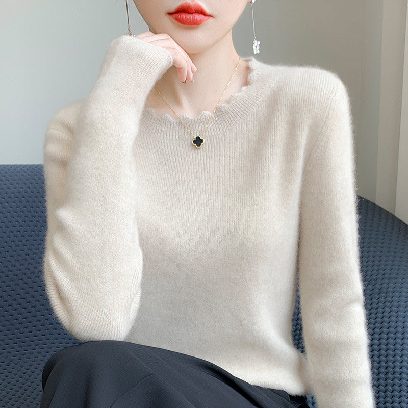 Damen Weicher Feinstrickpullover mit welligem Rundhalsausschnitt und kaschmirähnlicher Oberfläche Nord Taschen