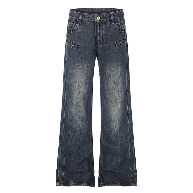 Damen Weite Denim‑Palazzo‑Jeans mit hohem Bund und Zier‑Reißverschlusstaschen Nord Taschen