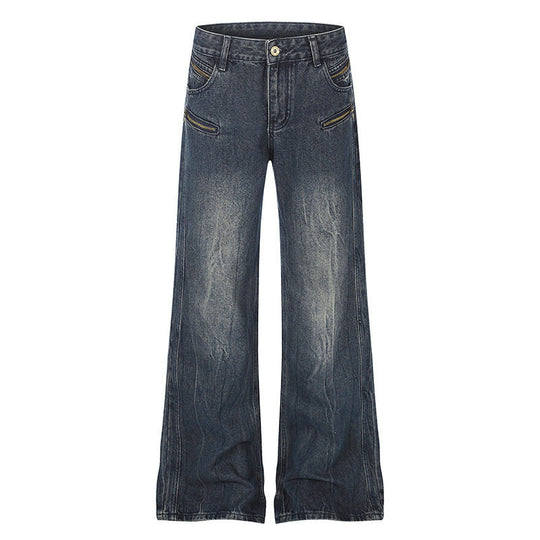 Damen Weite Denim‑Palazzo‑Jeans mit hohem Bund und Zier‑Reißverschlusstaschen Nord Taschen