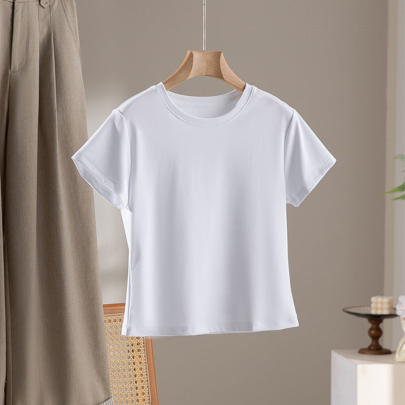 Damen Kurzgeschnittenes Boxy-T-Shirt aus weichem Baumwollstretch mit Rundhalsausschnitt Nord Taschen
