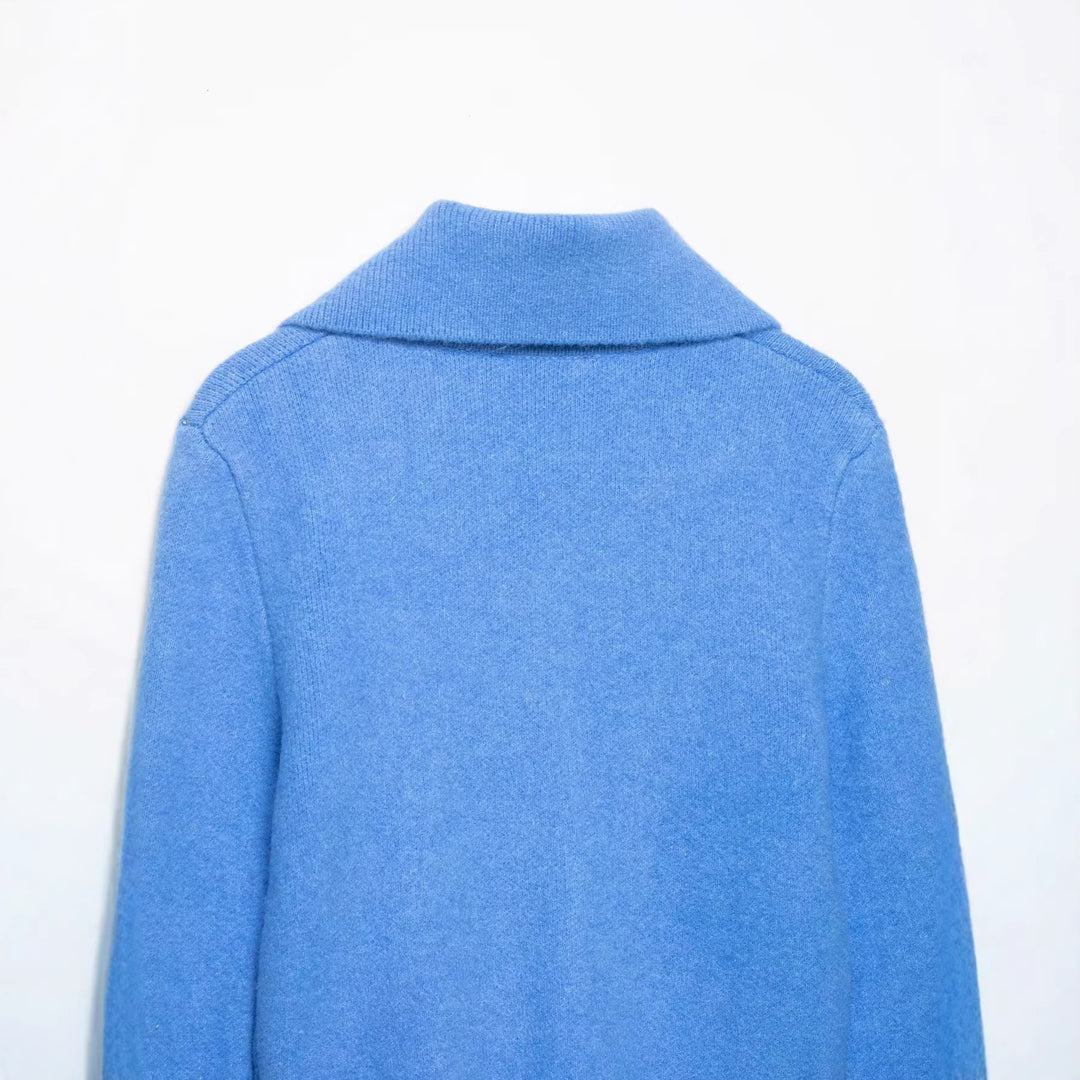 Damen Kurze Strickjacke mit Reißverschluss, weitem Polokragen und geripptem Saum Nord Taschen