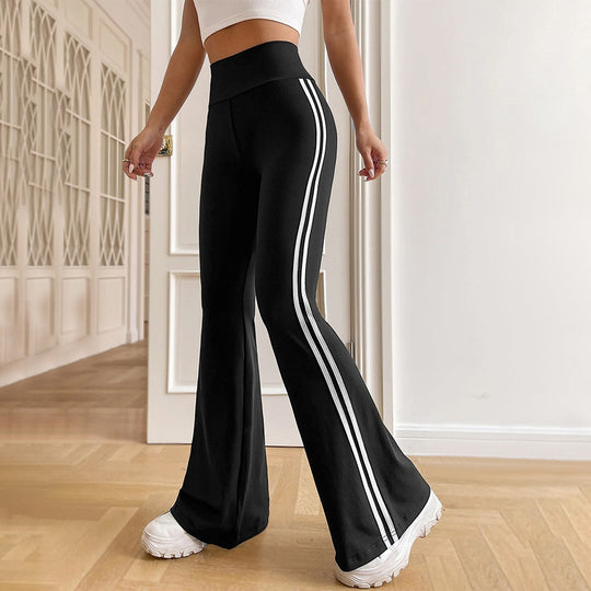 Damen hochgeschnittene Flared-Sporthose mit taillenformendem Komfortbund und seitlichen Kontraststreifen Nord Taschen