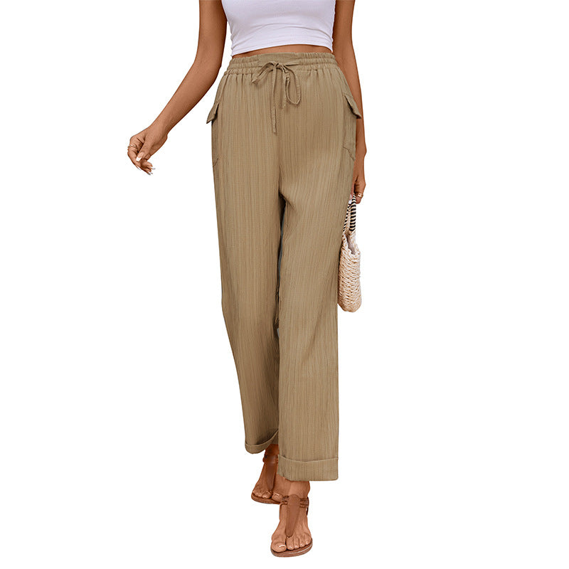 Damen Lässige Sommerhose mit Gummizug und Seitentaschen Nord Taschen