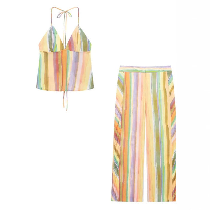 Damen Hochgeschnittene Palazzo‑Hose mit mehrfarbigem Aquarell‑Streifenmuster Nord Taschen