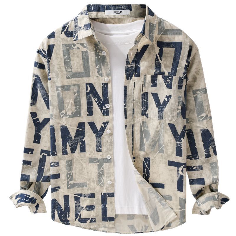 Herren Langarm-Hemdjacke mit großflächigem Typo‑Print aus Baumwollmix Nord Taschen