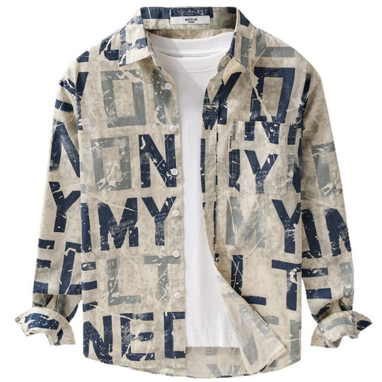 Herren Langarm-Hemdjacke mit großflächigem Typo‑Print aus Baumwollmix Nord Taschen