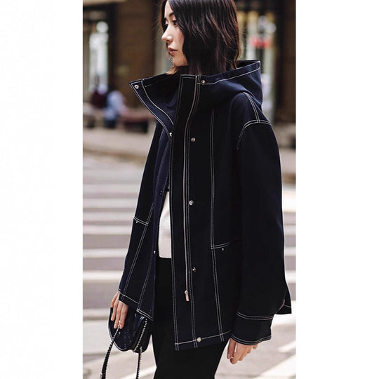 Damen Boxy‑Kapuzenparka mit sichtbaren Ziernähten und hochschließendem Stehkragen Nord Taschen