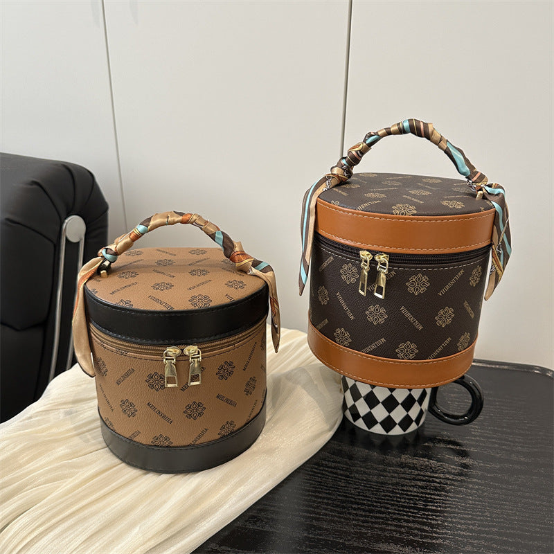 Damen elegante Rundhandtasche mit modischem Seidenhenkel Nord Taschen