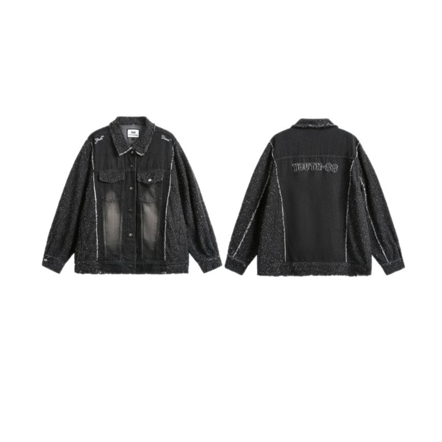 Unisex Oversized-Jeansblouson mit melierter Bouclé-Ärmelpartie und ausgefranster Kante Nord Taschen