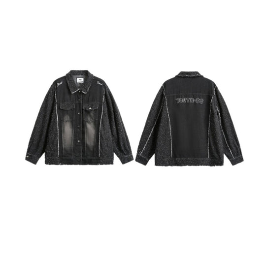 Unisex Oversized-Jeansblouson mit melierter Bouclé-Ärmelpartie und ausgefranster Kante Nord Taschen