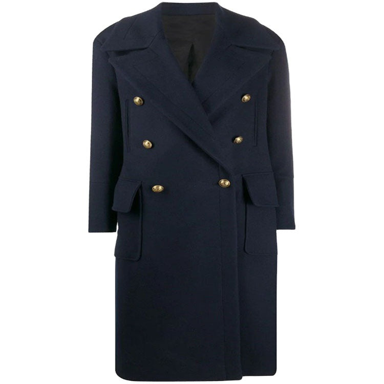 Damen Marineinspirierter Zweireiher-Longcoat aus Wollmix mit Oversize-Revers Nord Taschen