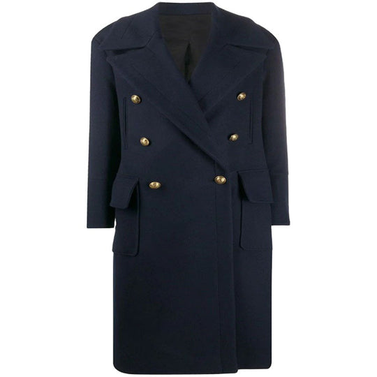 Damen Marineinspirierter Zweireiher-Longcoat aus Wollmix mit Oversize-Revers Nord Taschen