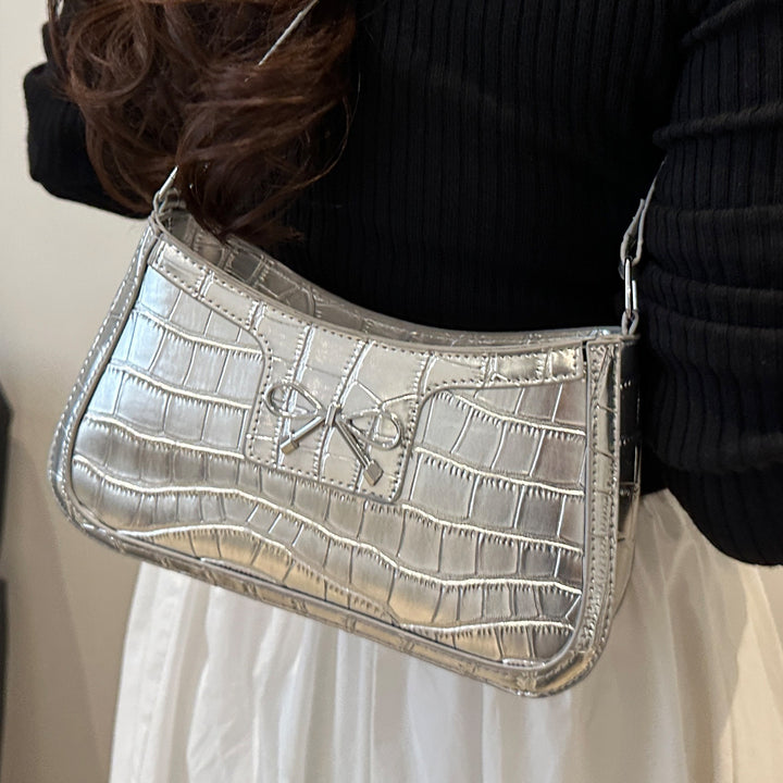 Damen elegante Handtasche mit Krokodilprägung und charmantem Schleifendetail Nord Taschen