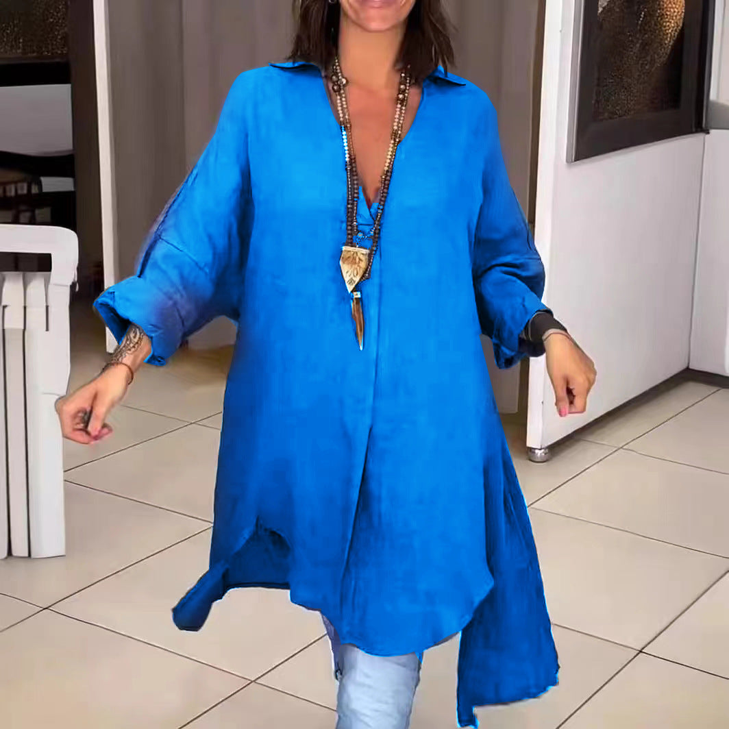 Damen Leinen Tunika mit asymmetrischem Schnitt und eleganten Details