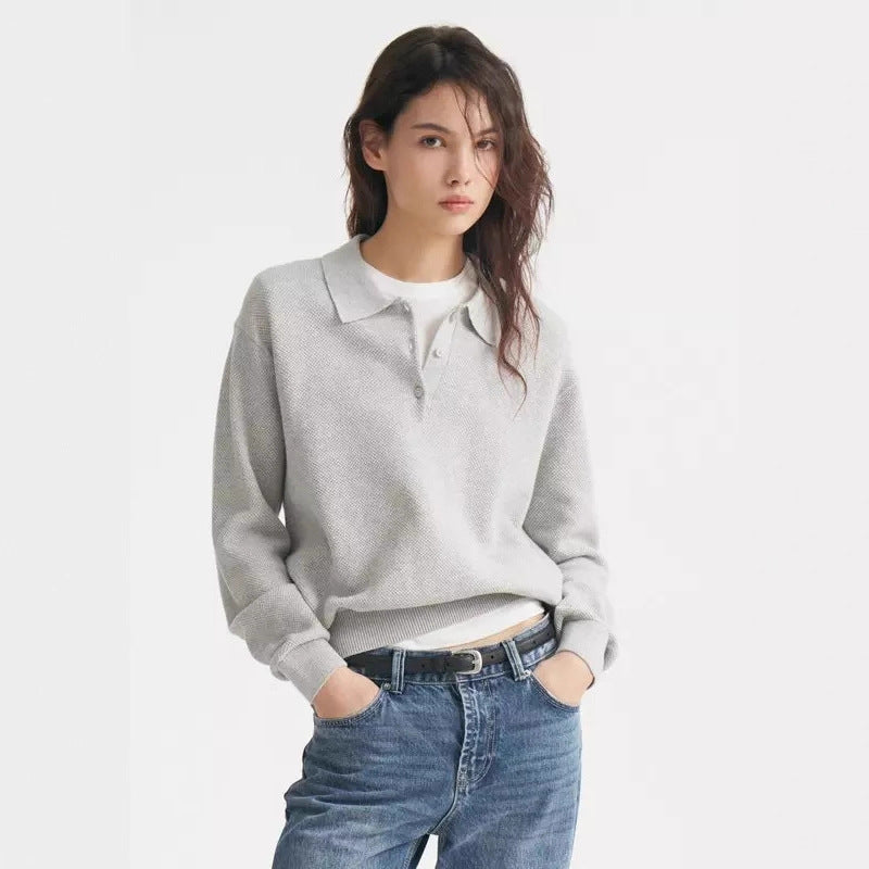Damen Lässiger Polopullover aus weichem Strick Nord Taschen