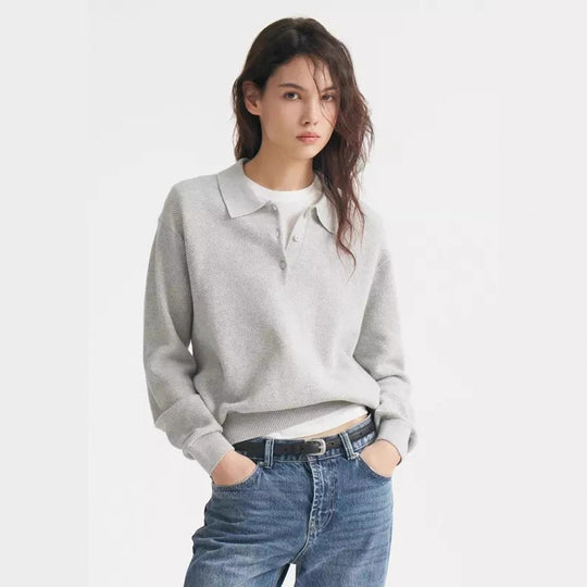 Damen Lässiger Polopullover aus weichem Strick Nord Taschen