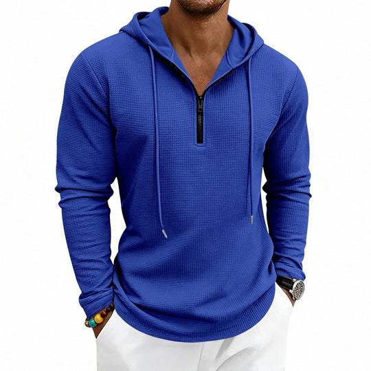 Herren Lässiges Waffelstruktur-Hoodie mit halbem Reißverschluss und Kapuze Nord Taschen