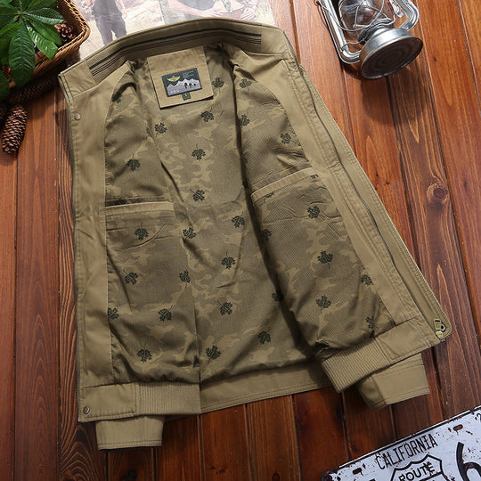 Herren Canvas-Fieldjacke mit Stehkragen, Zipper und gestreiftem Rippbund Nord Taschen