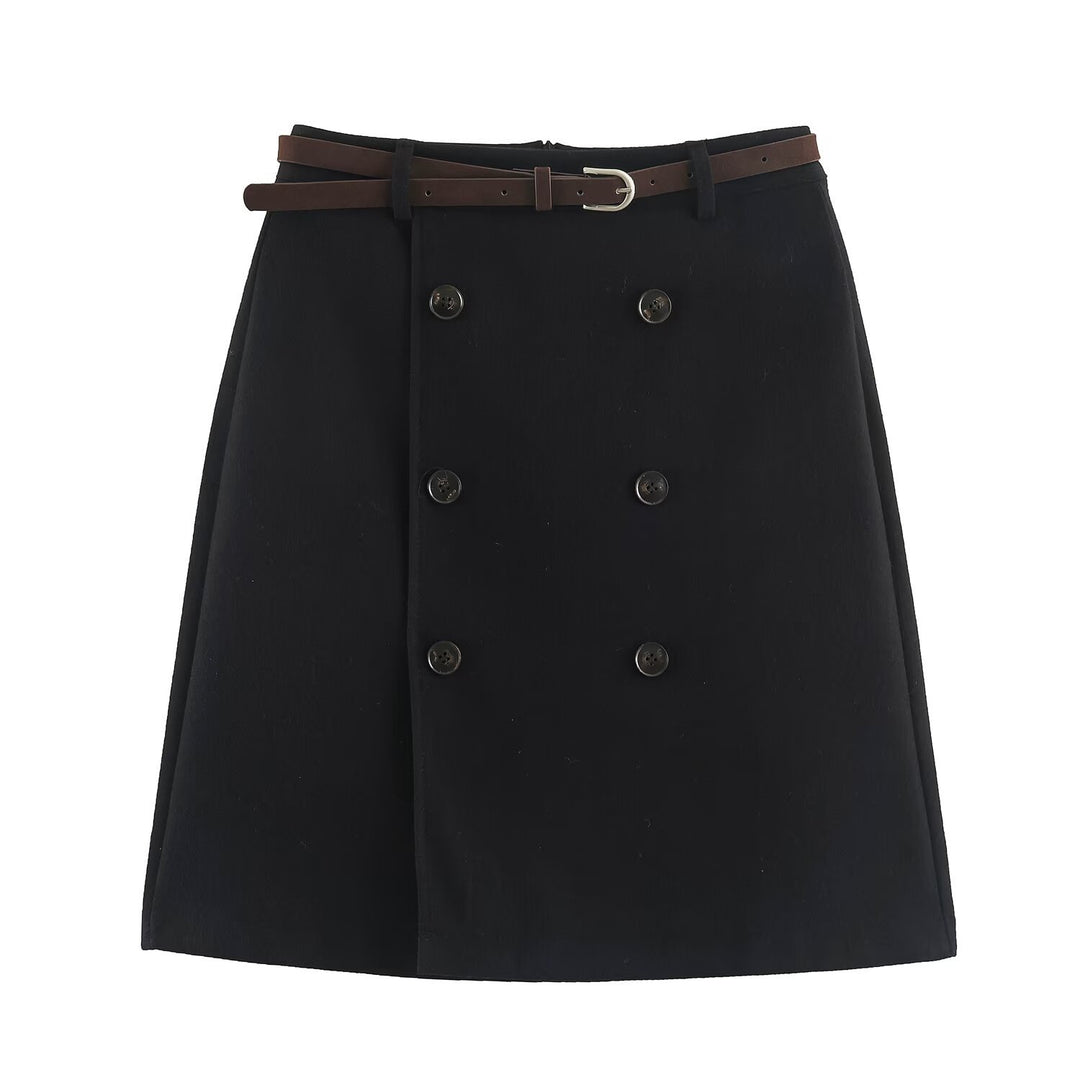 Damen Midirock im A-Linien-Cut mit doppelreihiger Knopfleiste und Taillengürtel Nord Taschen