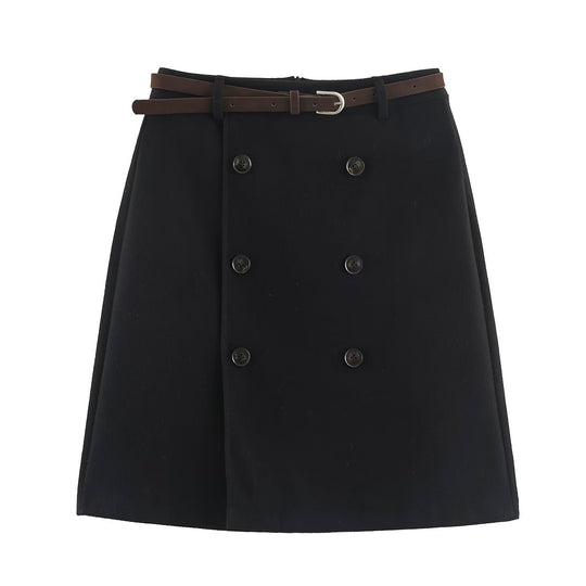Damen Midirock im A-Linien-Cut mit doppelreihiger Knopfleiste und Taillengürtel Nord Taschen