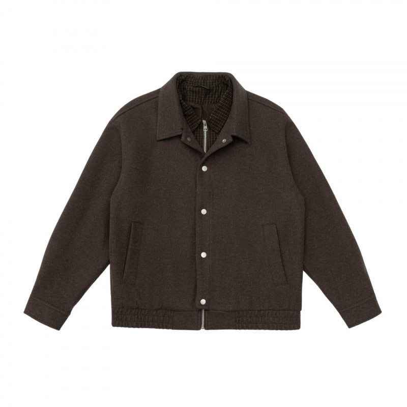 Herren Kurz geschnittene Wollmix-Fieldjacke mit karierter Innenfütterung und Druckknopfleiste Nord Taschen