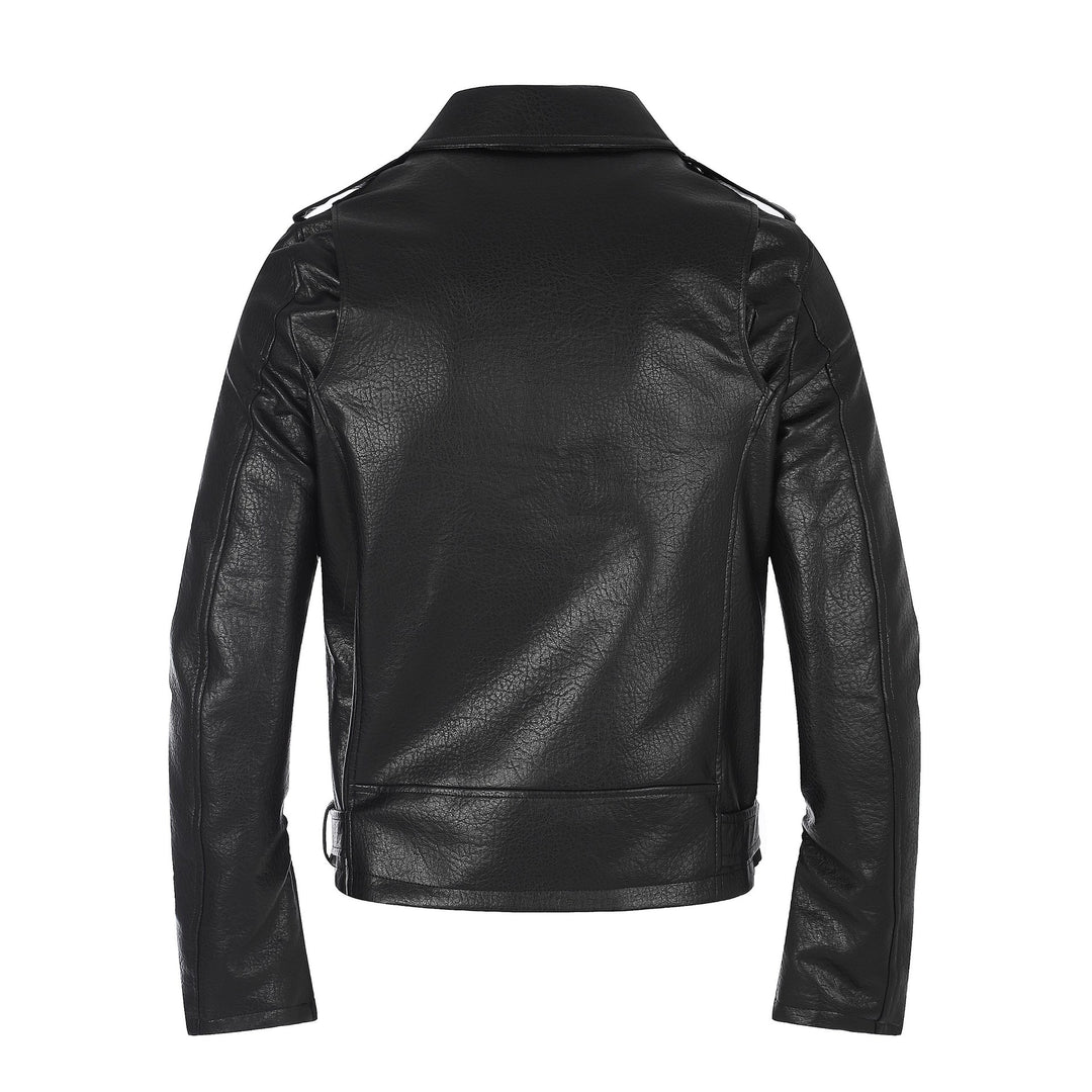 Herren Lederimitat-Bikerjacke mit asymmetrischem Reißverschluss und Ösengürtel Nord Taschen