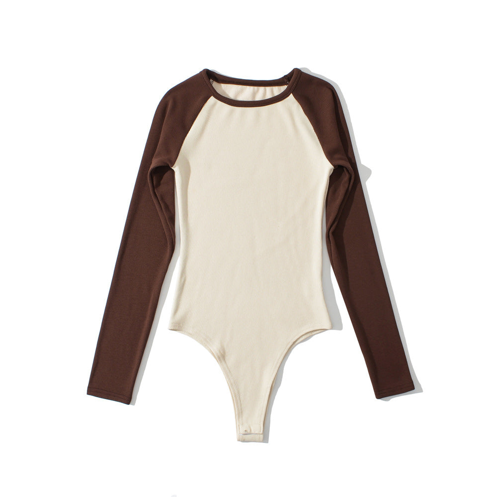 Damen Raglan-Bodysuit mit langen Ärmeln, Rippstruktur und Druckknopfverschluss Nord Taschen
