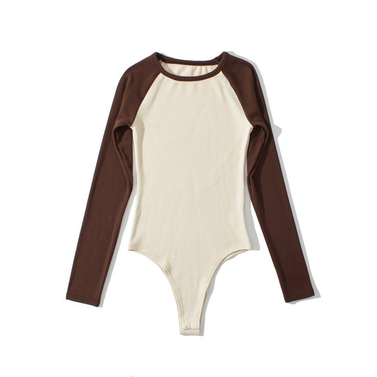 Damen Raglan-Bodysuit mit langen Ärmeln, Rippstruktur und Druckknopfverschluss Nord Taschen