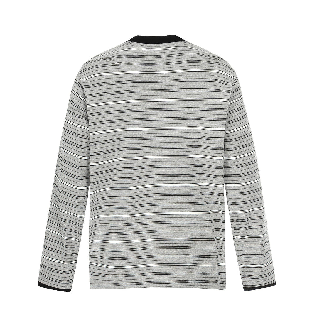 Herren Langarm-Henleyshirt mit Streifenmuster und Distressed-Details Nord Taschen