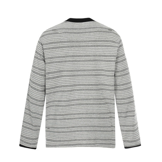 Herren Langarm-Henleyshirt mit Streifenmuster und Distressed-Details Nord Taschen