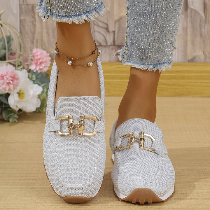Damen  elegante Slipper Loafer mit gepolsterter Innensohle und dekorativer Metallapplikation Nord Taschen