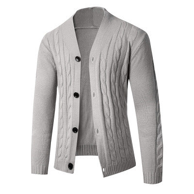 Herren Strickcardigan mit Schalkragen, Zopfmuster und Knopfleiste Nord Taschen