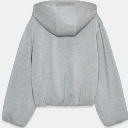 Damen Cropped Kapuzen‑Sweatjacke im Bomberstil mit Ballonärmeln Nord Taschen