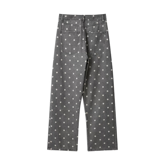 Damen Weite Highwaist Denimhose mit Polka‑Dot Print und Five‑Pocket-Design Nord Taschen
