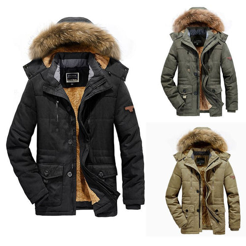 Herren wattierter Parka mit Kunstfellkapuze und Teddyfutter Nord Taschen