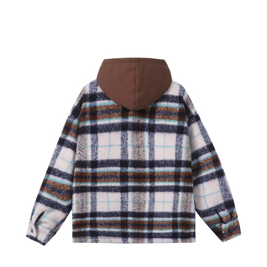 Unisex Kurz geschnittener kariertes Fellimitat-Blouson mit Kapuze und Reißverschluss Nord Taschen