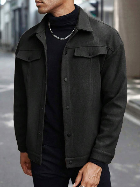 Herren Overshirt-Jacke im Trucker-Stil mit Wollmix-Optik und Druckknöpfen Nord Taschen
