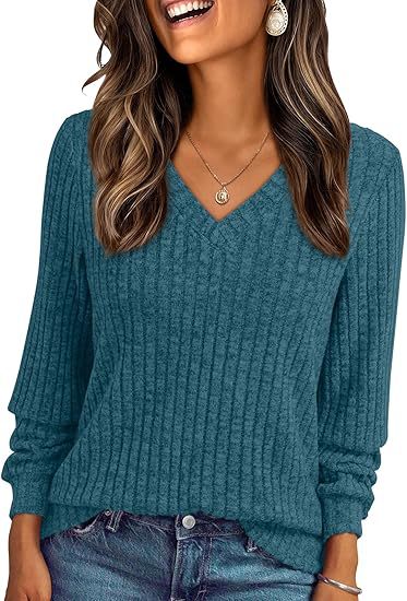 Damen Weicher Rippstrickpullover mit V-Ausschnitt Nord Taschen