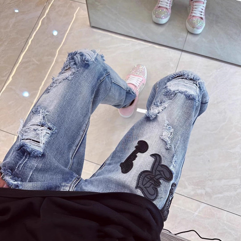 Herren Modische Ripped Jeans mit kreativen Applikationen Nord Taschen 1788342069