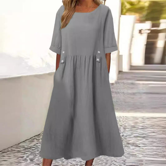 Damen unkompliziertes Sommerkleid mit praktischen Taschen und einem lockeren Schnitt