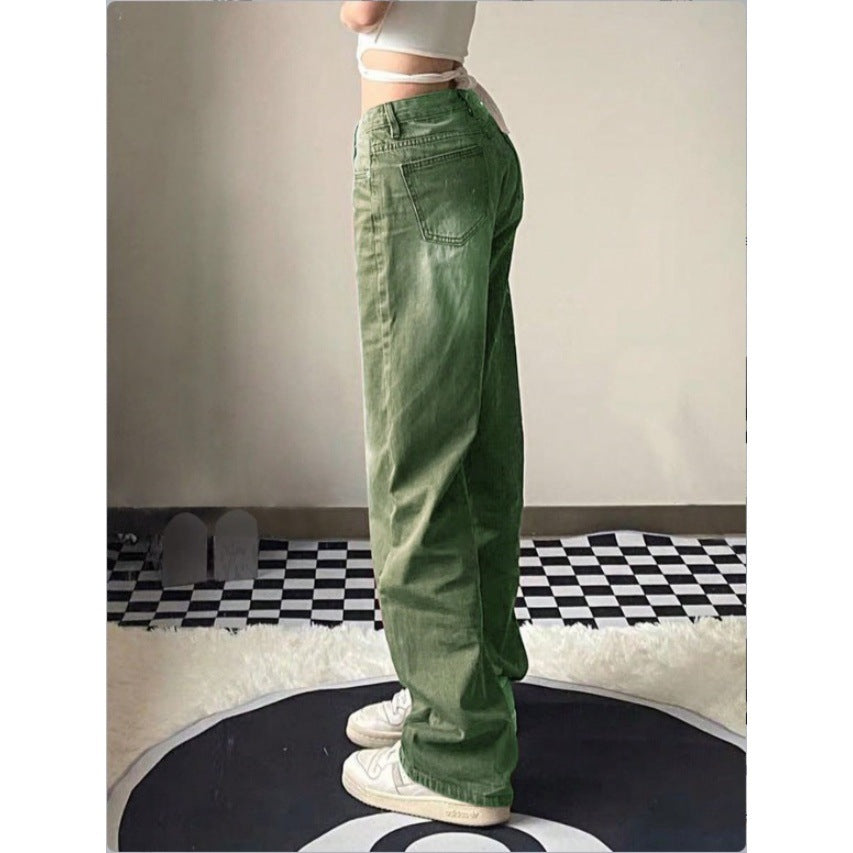 Damen High-Waist Relaxed-Straight-Denimhose mit weitem Bein Nord Taschen