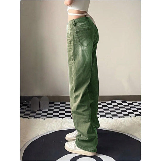 Damen High-Waist Relaxed-Straight-Denimhose mit weitem Bein Nord Taschen