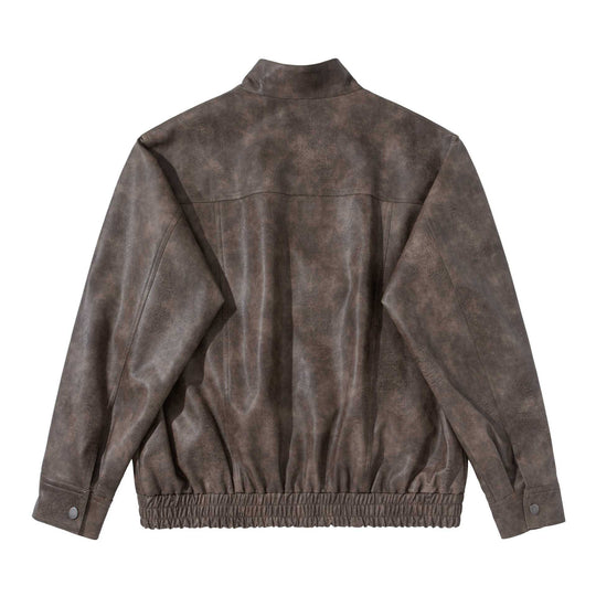 Herren Vintage‑inspirierte Kunstleder‑Bomberjacke mit Funnelkragen, Pattentaschen und elastischem Saum Nord Taschen