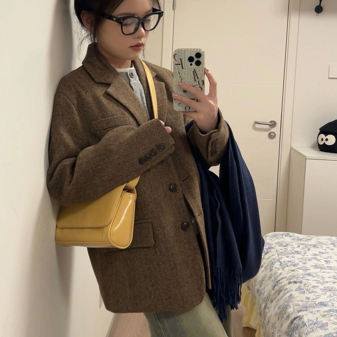 Damen Oversize-Tweedblazer mit Fischgrätstruktur Nord Taschen