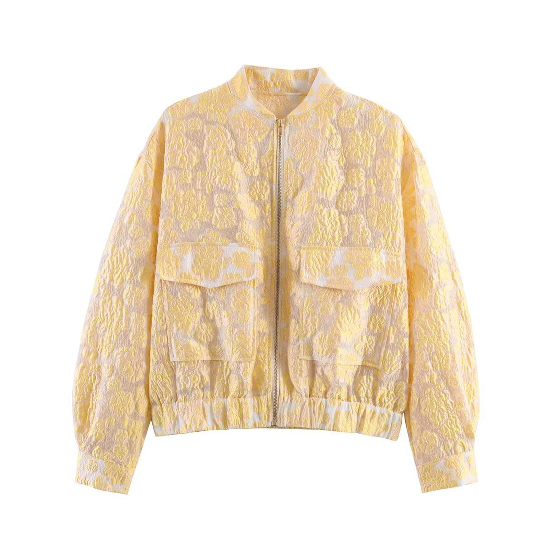 Damen Cropped Jacquard‑Blousonjacke mit Metallreißverschluss und Pattentaschen Nord Taschen