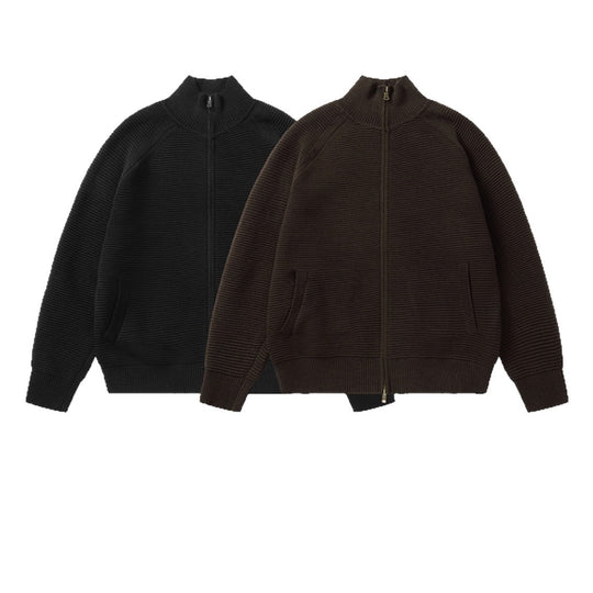 Herren Grobstrick Stehkragen-Strickjacke mit durchgehendem Reißverschluss Nord Taschen