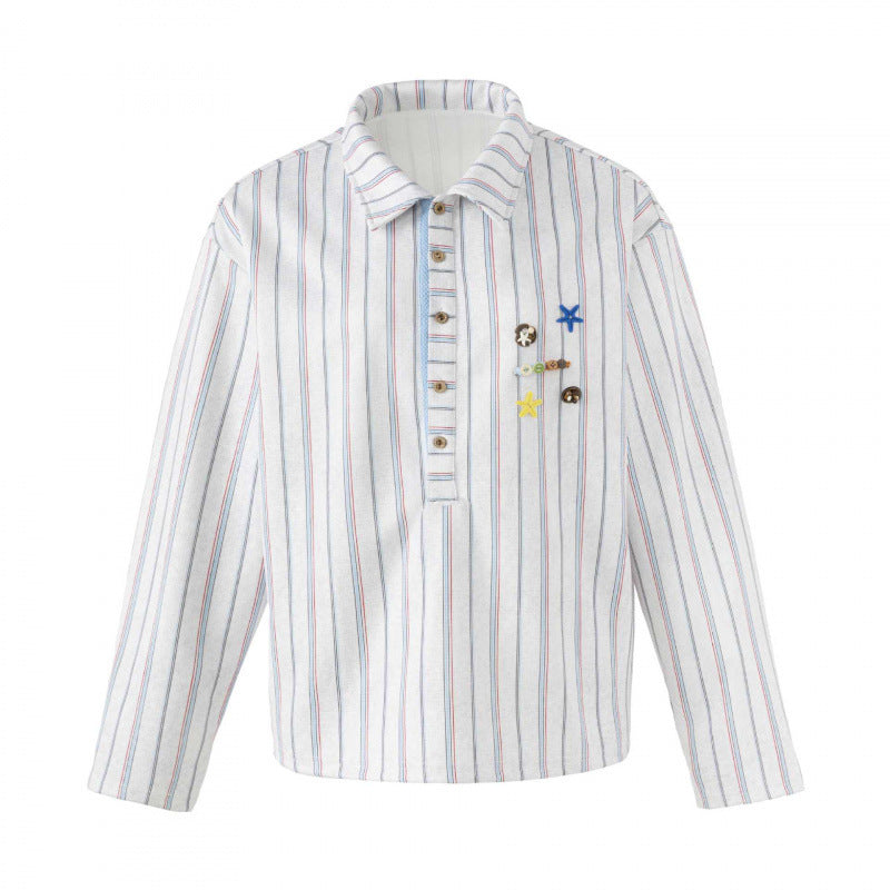 Unisex Gestreiftes Overshirt mit Henley-Knopfleiste und dekorativen Ansteck-Details Nord Taschen