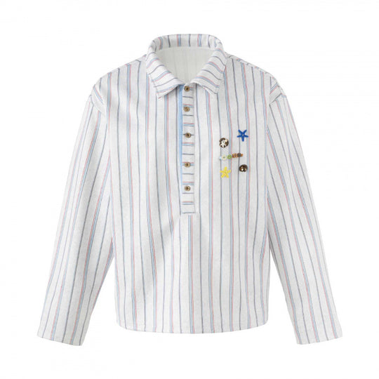 Unisex Gestreiftes Overshirt mit Henley-Knopfleiste und dekorativen Ansteck-Details Nord Taschen